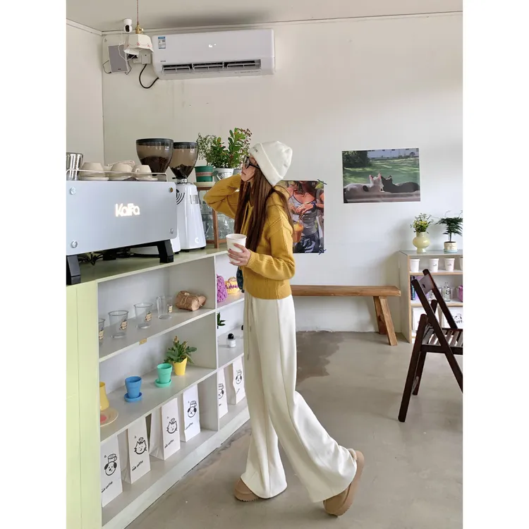 切糕自制【糯米糍】小个子秋款女流光感慵懒高腰百搭松弛阔腿休闲裤