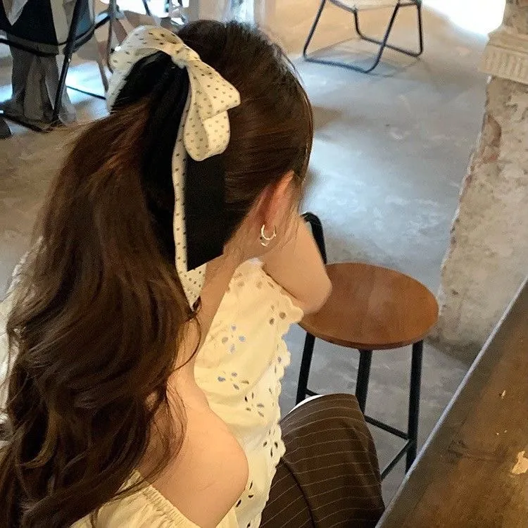 气质波点竖夹蝴蝶结简约香蕉夹高级发夹气质韩国发饰头饰马尾夹女