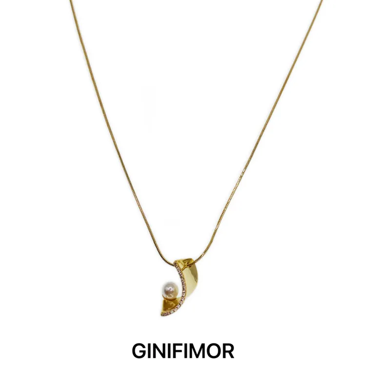 GINIFIMOR 铜合金项链 a693 法式仿珍珠S形吊坠项链女百搭毛衣链