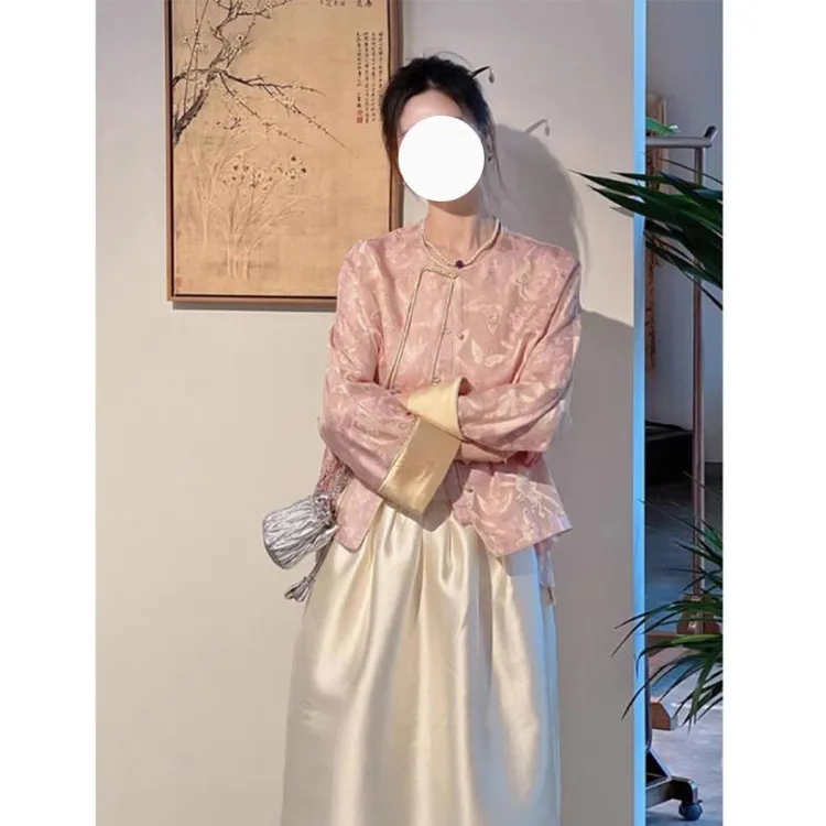 新中式国风禅意茶服套装女高级感小香风盘扣短外套半身裙两件套秋