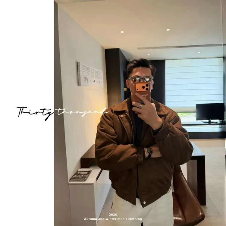 SWSTUDIO复古麂鹿皮90白鸭绒羽绒服百搭老钱高级感休闲夹克外套冬