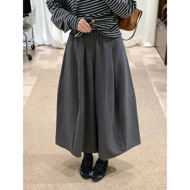 韩系深灰色毛呢裙裤女2025秋新款松紧腰高腰显瘦休闲裤