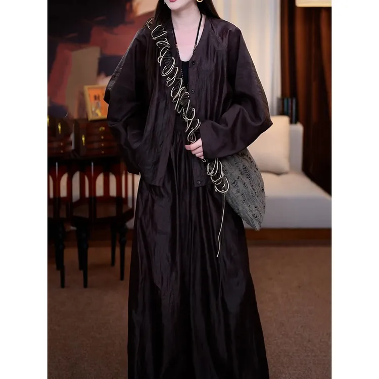 气质优雅纯色裤套装女2025秋季新款宽松遮肉百搭衬衫+显瘦阔腿裤