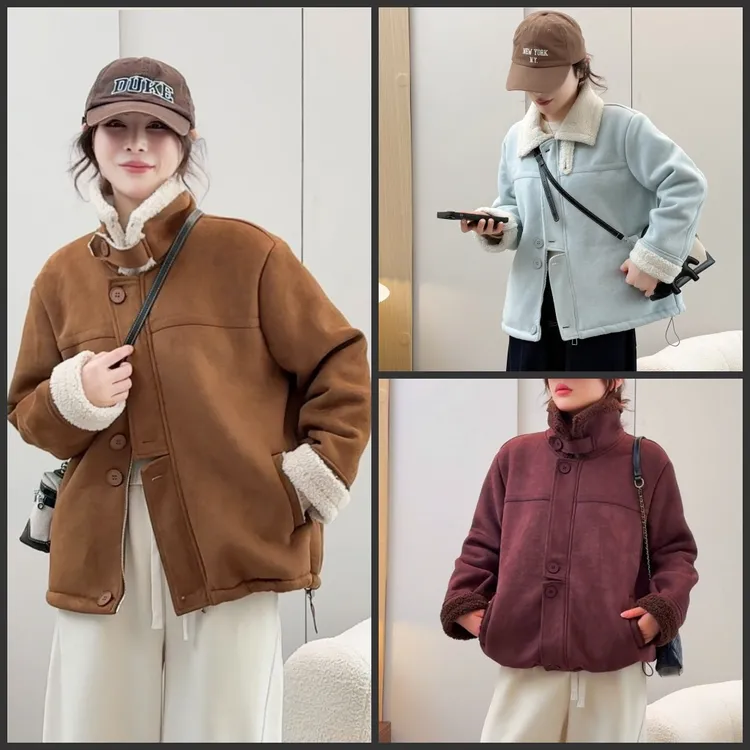 110-200斤大码女装胖mm冬装加厚保暖麂皮绒仿皮毛一体棉衣厚外套