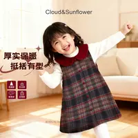 【云朵小葵】女童冬季新款年款五粒扣红色格子翻领连衣裙992109