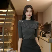 磊磊【气质姐姐】毛衣 中袖原创拼纱设计针织衫#88187