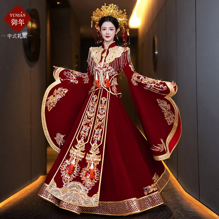 汉服主婚服新娘结婚秀禾服嫁衣2025秋冬丝绒中式敬酒服出阁大码