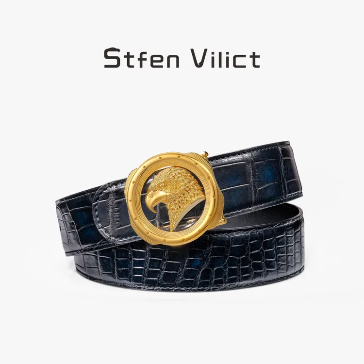 威廉史蒂芬男士真皮皮带鳄鱼皮带手工擦色老鹰男士皮带男款送礼