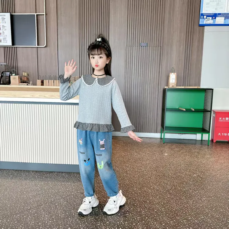 2025秋季女童秋款套头格子娃娃衫女童常规秋季休闲网红韩版长袖