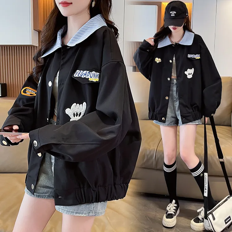 甜美学院美宽松外套少女2025秋季新款初高中学生韩版刺绣冲锋夹克