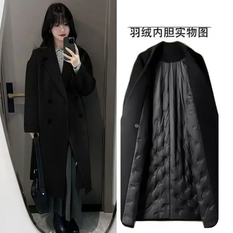 小个子【羽绒大衣】【加棉加厚】毛呢大衣气质秋冬长款中长款韩版大衣