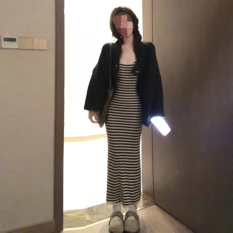 条纹针织内搭打底连衣裙子女2025新款早秋高级感韩系穿搭套装长裙