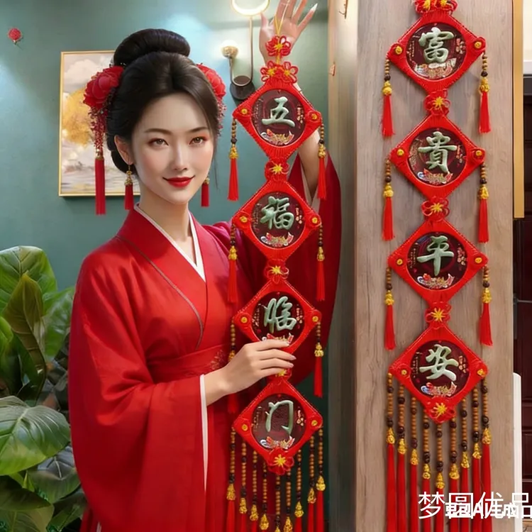 2026新款中国结挂件客厅高档仿玉雕对联挂饰桃木背景墙装饰入户门