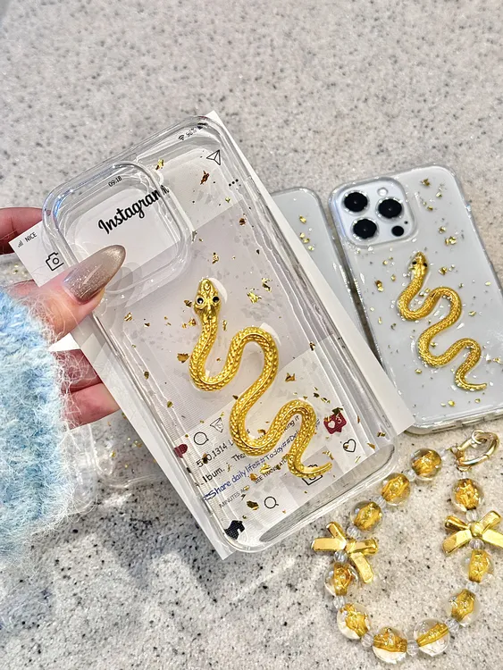 金箔滴胶蛇适用苹果iphone16/15/14promax华为oppo小米vivo手机壳