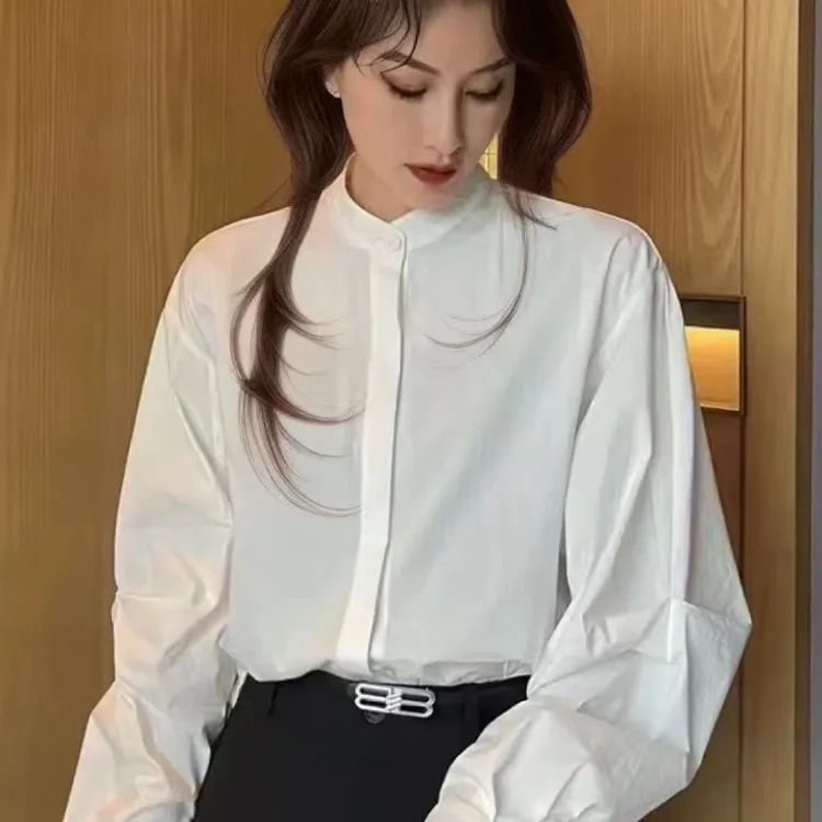 早秋新款冷淡系高级感宽松通勤白色时尚长袖衬衫外套女显瘦百搭