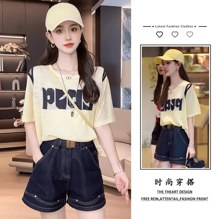夏季穿搭一整套女2025新款时尚减龄短袖T恤配气质显瘦短裤两件套