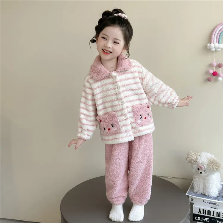 女童睡衣套装秋冬2025新款儿童洋气冬季宝宝加厚珊瑚绒冬装家居服
