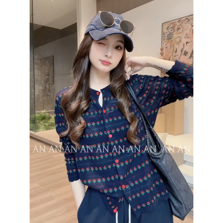 C08391韩版温柔系显瘦慵懒风圆领花朵针织衫开衫外套