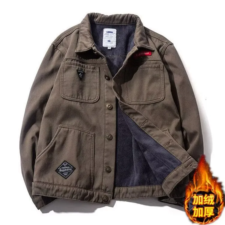 美式重磅复古外套秋冬季加绒耐磨耐脏多口袋工装宽松大码男装夹克