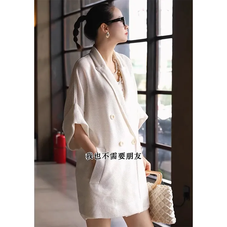 欧洲站2025夏季新款韩版显瘦休闲中长款外套百搭纯色短裤两件套潮