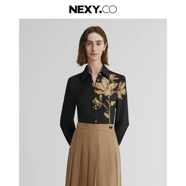 【商场同款】NEXY.CO/奈蔻气质时尚长袖修身丝绸上衣XE00651W0