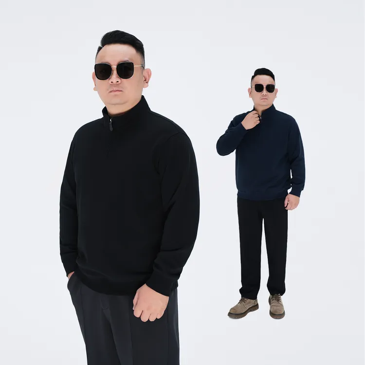 【新款】半开襟拉链立领卫衣男冬季百搭宽松加厚套头休闲上衣9380