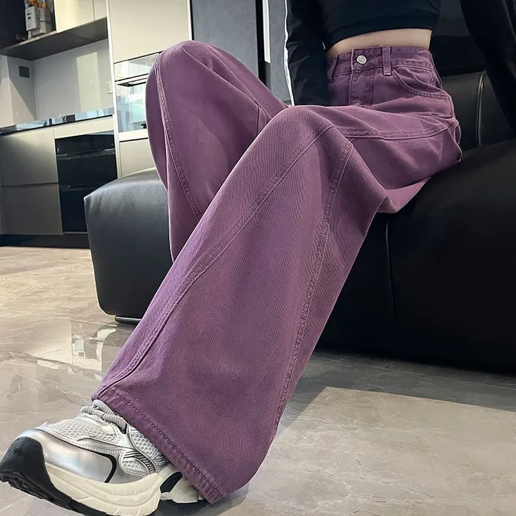 2025年春季新款春夏设计宽松直筒葡萄牛阔腿高腰显瘦拖地弯刀裤子