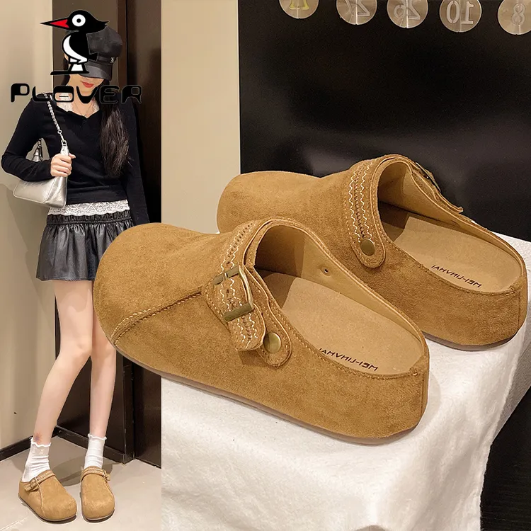 PLOVER厚底包头半拖鞋女2025秋季新款勃肯鞋百搭懒人半托鞋
