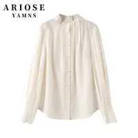 艾诺丝商场同款立领百搭时尚气质长袖衬衣白衬衫春季复古法式衬衫