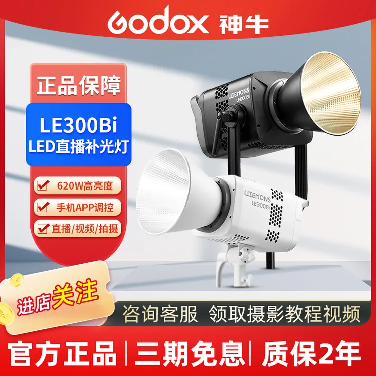 GODOX/神牛LE200/300/600Bi双色温直播间补光灯LED摄影灯录像拍照