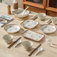 鑫匠陶2026款兰花草陶瓷餐具复古风家用吃饭碗碗碟盘手绘盘子