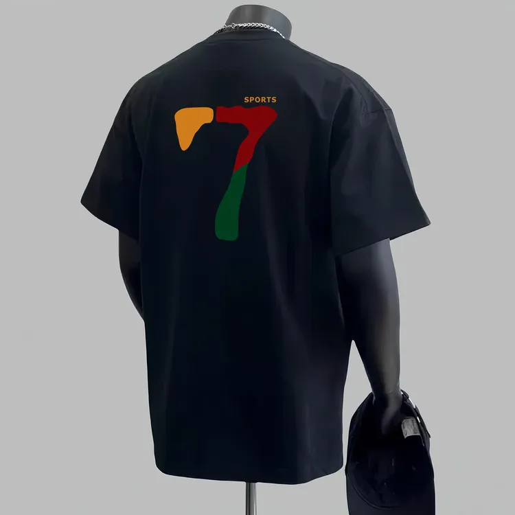 美式T恤男款夏季潮牌短袖潮流百搭ins高街数字7纯棉印花圆领半袖t