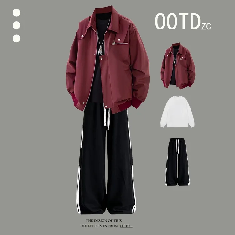 美式飞行夹克外套男生冲锋衣搭配牛仔裤时尚三件套青少年休闲套装