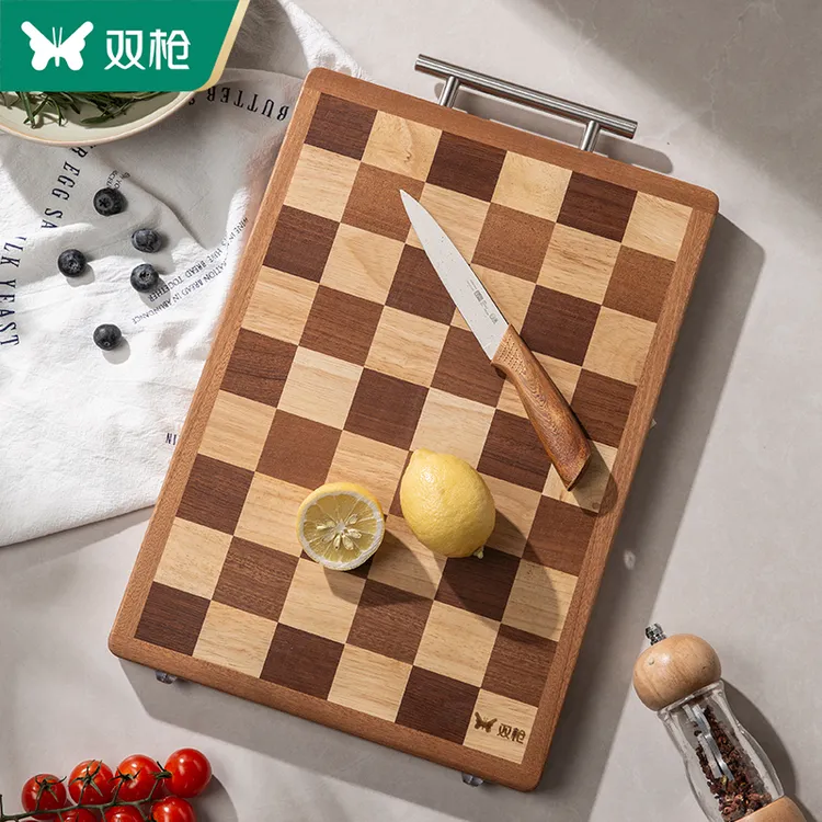 双枪棋盘格菜板抗菌防霉家用砧板实木切菜板乌檀木厨房案板防裂