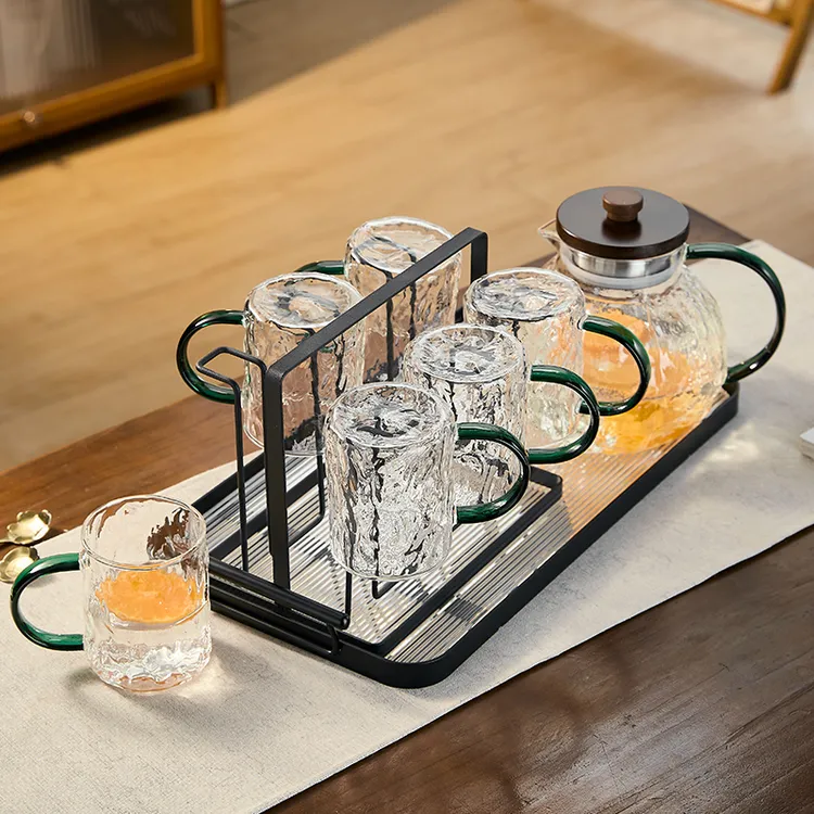 高级家用耐热玻璃杯带把手喝水杯水壶轻奢客厅透明茶杯冷水壶水具