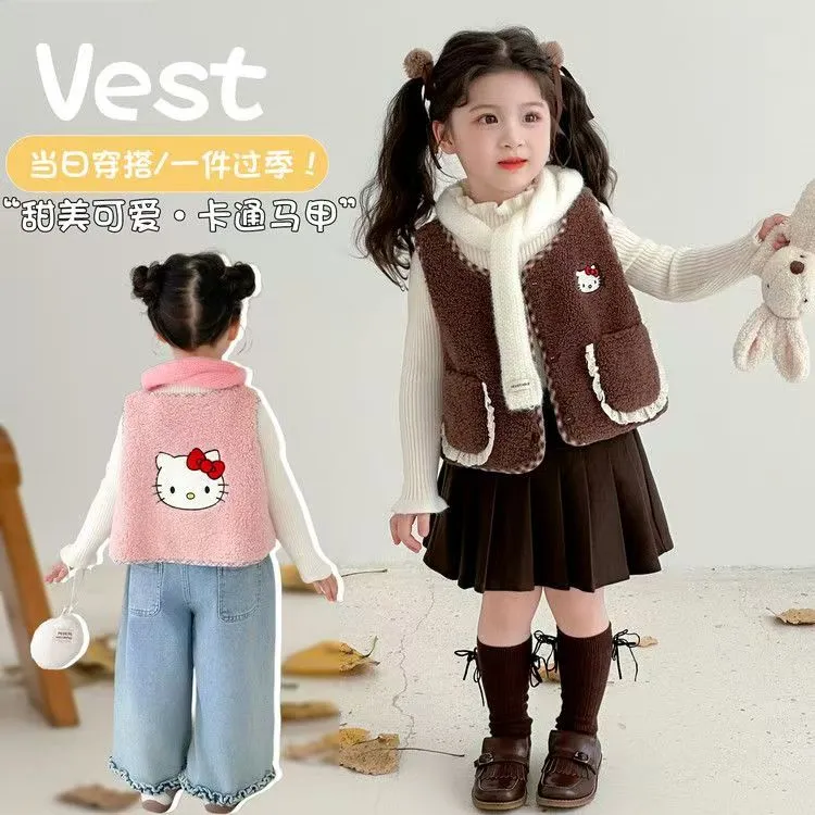 女童马甲秋冬季2025新款卡通仿羊羔毛女宝宝冬装加绒外穿背心潮