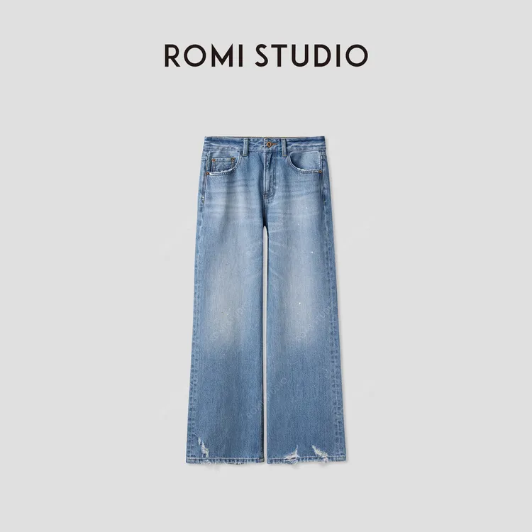 ROMI STUDIO“冈山牛仔”日本进口丹宁YKK拉链高腰牛仔裤RWCAX06156