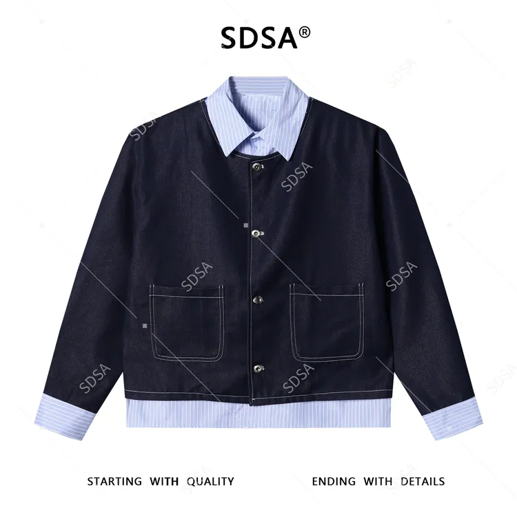 SDSA男士秋冬新款痞帅男装潮牌拼接衬衫假两件翻领夹克上衣百搭