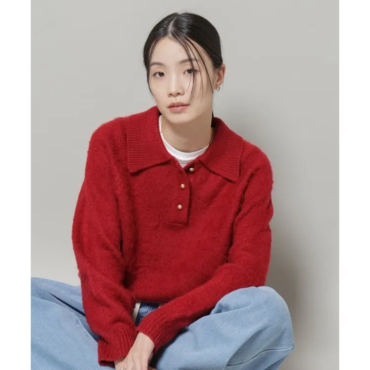 【Montendre】秋冬新款 N 柔软气质百搭长袖蓬松绒毛POLO针织衫上衣
