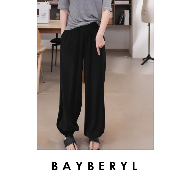 CC10-BAYBERYL老贝精灵裤*黑束脚垂滑透气松紧腰休闲裤XXK5G2910