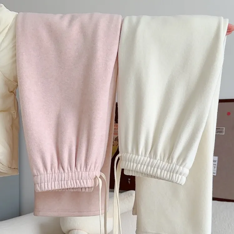 加厚白色阔腿裤女秋冬季2025新款高腰垂感窄版加绒直筒休闲毛巾裤