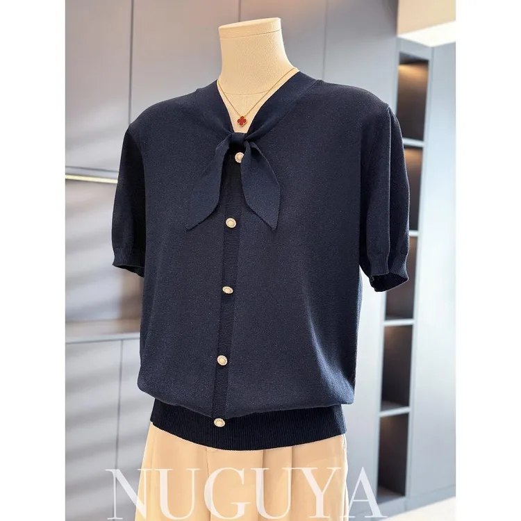 皮尔卡丹时尚减龄妈妈装针织衫女短袖夏装新款显瘦上衣气质百搭中