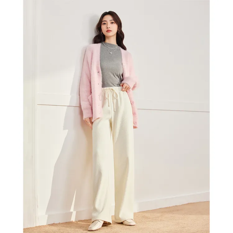 IEF/爱依服2025冬季新款简约纯色休闲通勤气质加绒保暖百搭阔腿裤