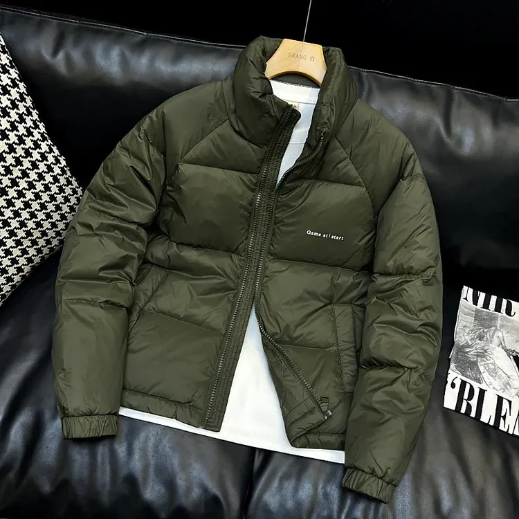 欧货军绿色立领羽绒服男休闲痞帅外套2025时尚韩版百搭鸭绒保暖男