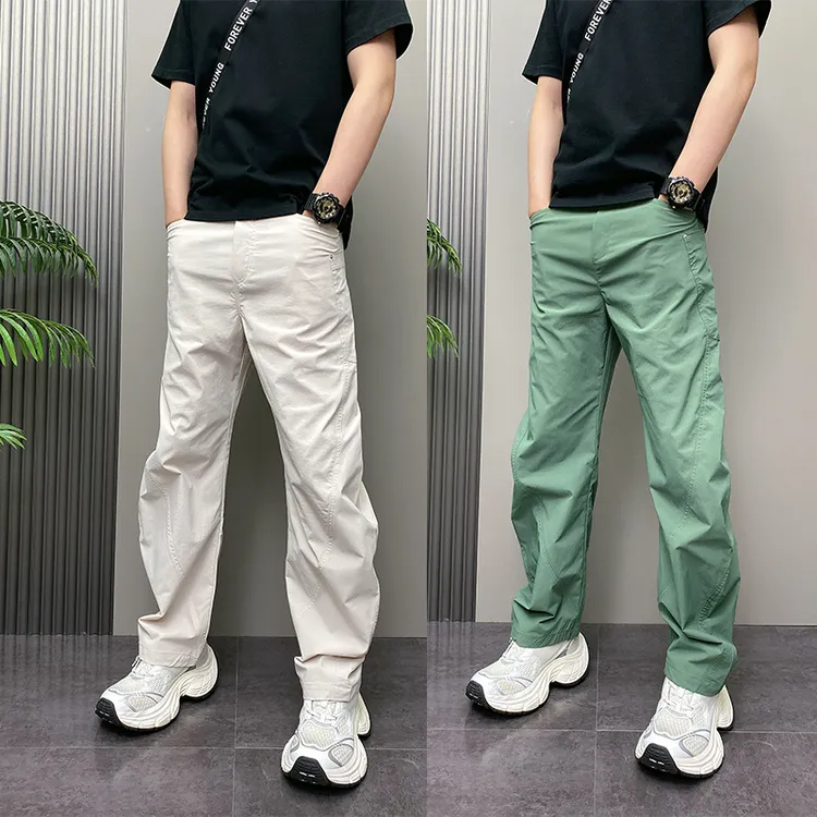 工装裤男士夏季2025新款纯色直筒阔腿弯刀裤潮流百搭运动休闲裤子