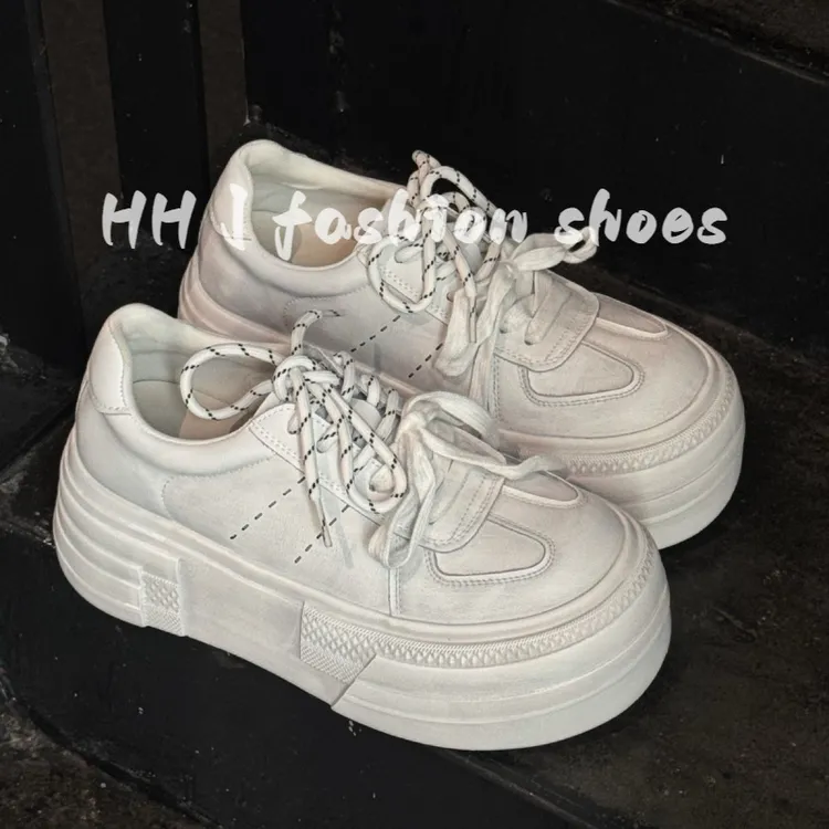 真皮厚底德训鞋女2025秋季新款韩版双鞋带休闲板鞋百搭增高小白鞋