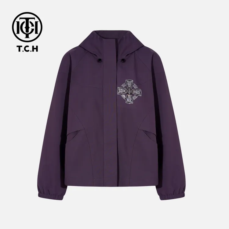 TCH轻奢烫钻工艺时尚宽松秋季新款紫色外套T75C17E1025私服tch