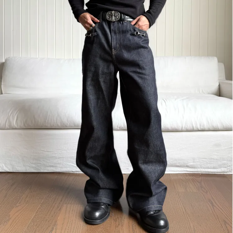 【EME】【原牛马蹄扣】暗黑直通简约复古原色宽松直筒裤牛仔裤男女