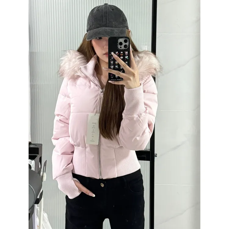 FALLME冬季新款美式辣妹毛领连帽加厚棉服女甜美收腰显瘦短款棉衣