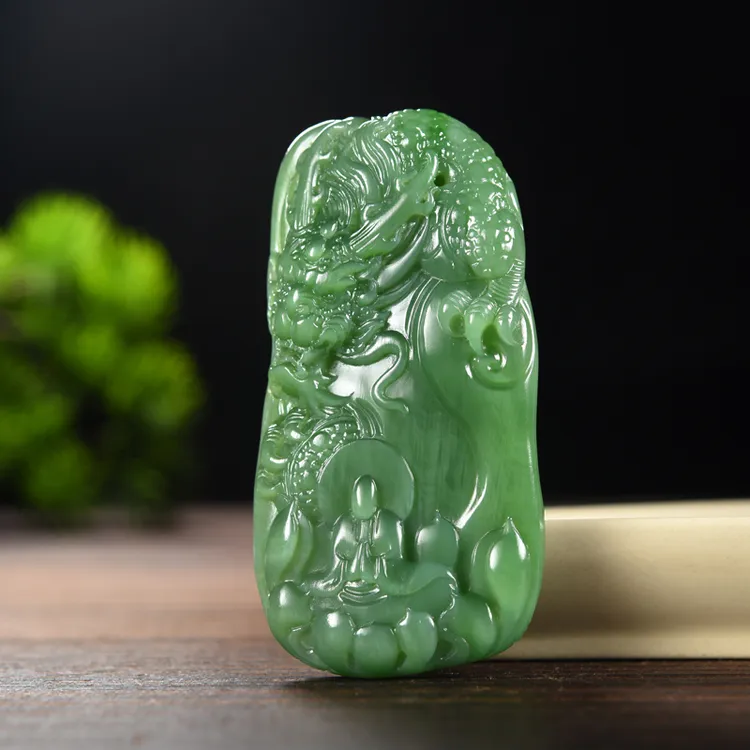原创和田玉碧玉【猫眼·龙守护】把件